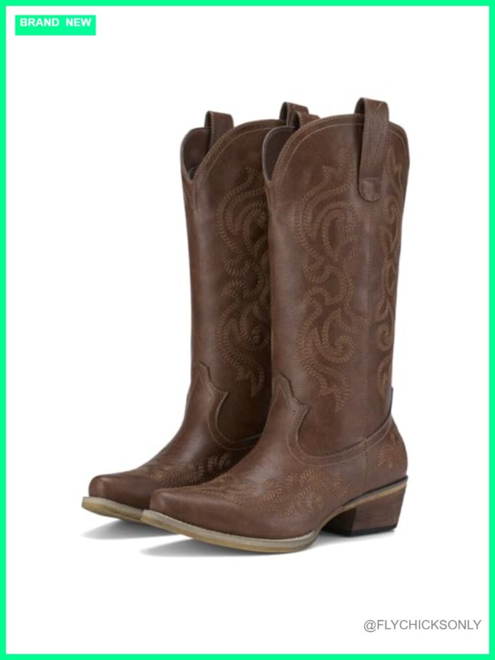 Western Cowgirl Boots Snip Toe Mid-Calf Floral Embroidery Synthetic